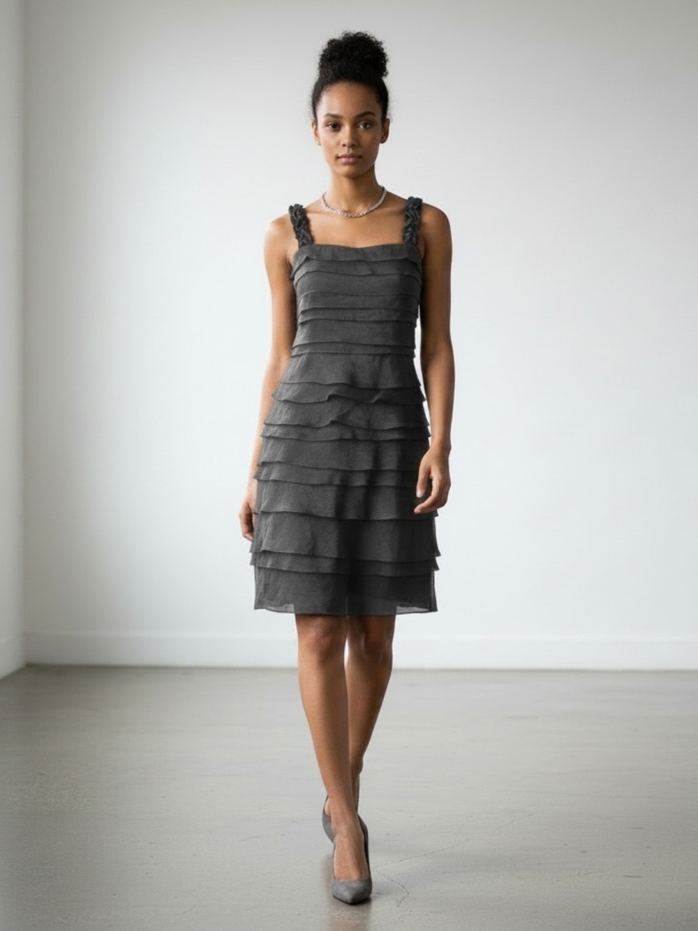 Sangria Gray Shutter Metallic Sleeveless Dress 6